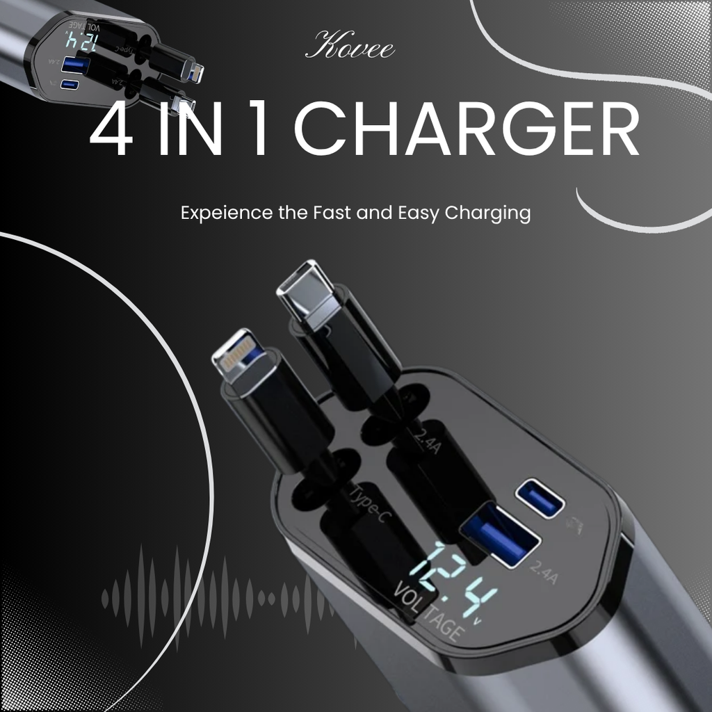 120W 4-in-1 Car Charger with Retractable Type-C Cables