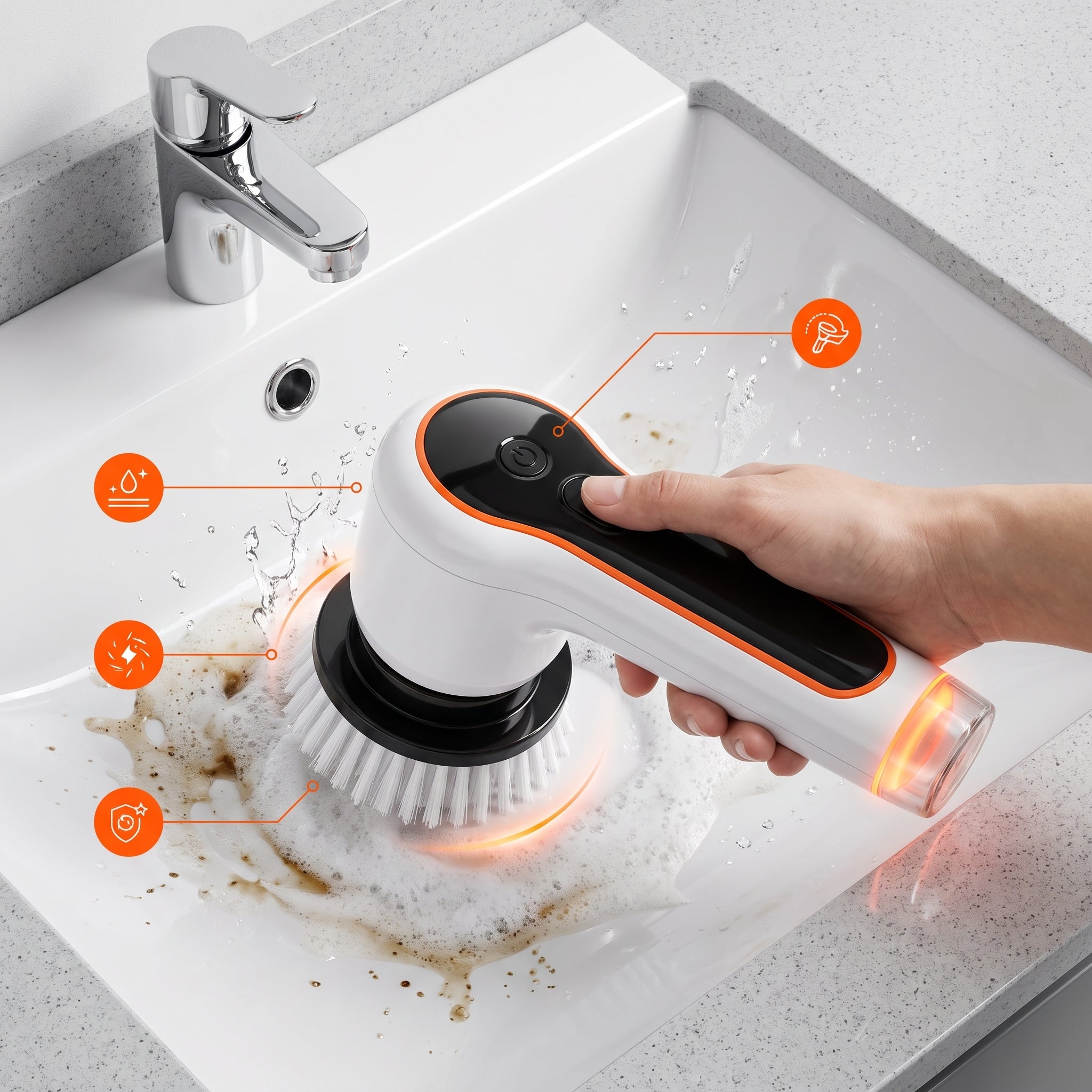 Electric Spin Scrubber, Cordless Shower & Bathroom Cleaning Brush with 8 Replaceable Heads, Extendable Handle & 2 Speeds — Waterproof Power Scrubber for Tub, Tile, Grout & Floor