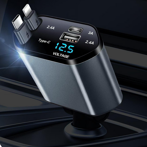 120W 4-in-1 Car Charger with Retractable Type-C Cables
