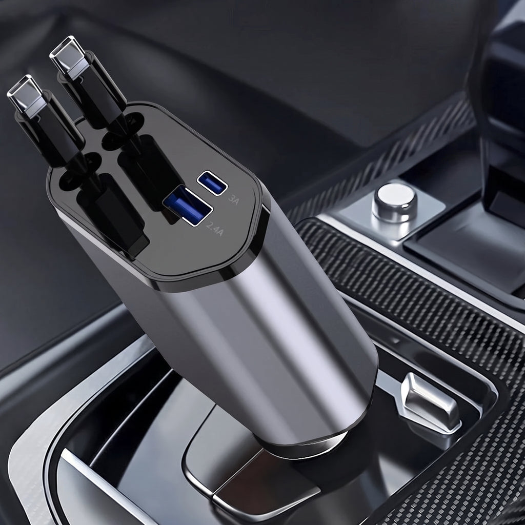 120W 4-in-1 Car Charger with Retractable Type-C Cables