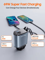 120W 4-in-1 Car Charger with Retractable Type-C Cables