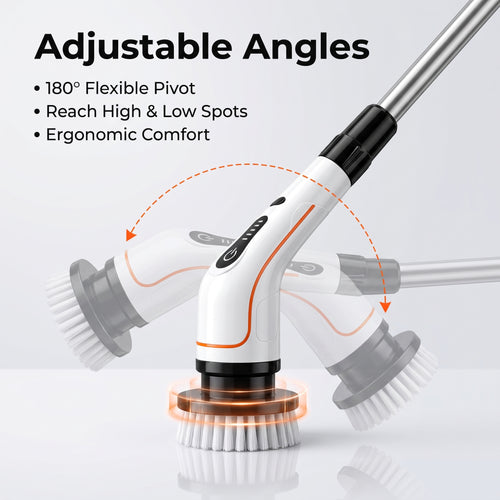 Electric Spin Scrubber, Cordless Shower & Bathroom Cleaning Brush with 8 Replaceable Heads, Extendable Handle & 2 Speeds — Waterproof Power Scrubber for Tub, Tile, Grout & Floor